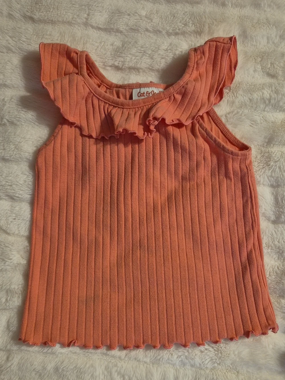 Cat & Jack Coral Ruffled Ribbed Tank Top With Match Jean Shorts.